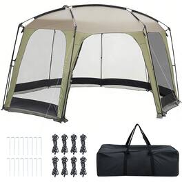Gymax - 12.5 FT X 11.7 FT Mesh Screen Tent w/Zippered Door & Carrying Bag for Camping - Green