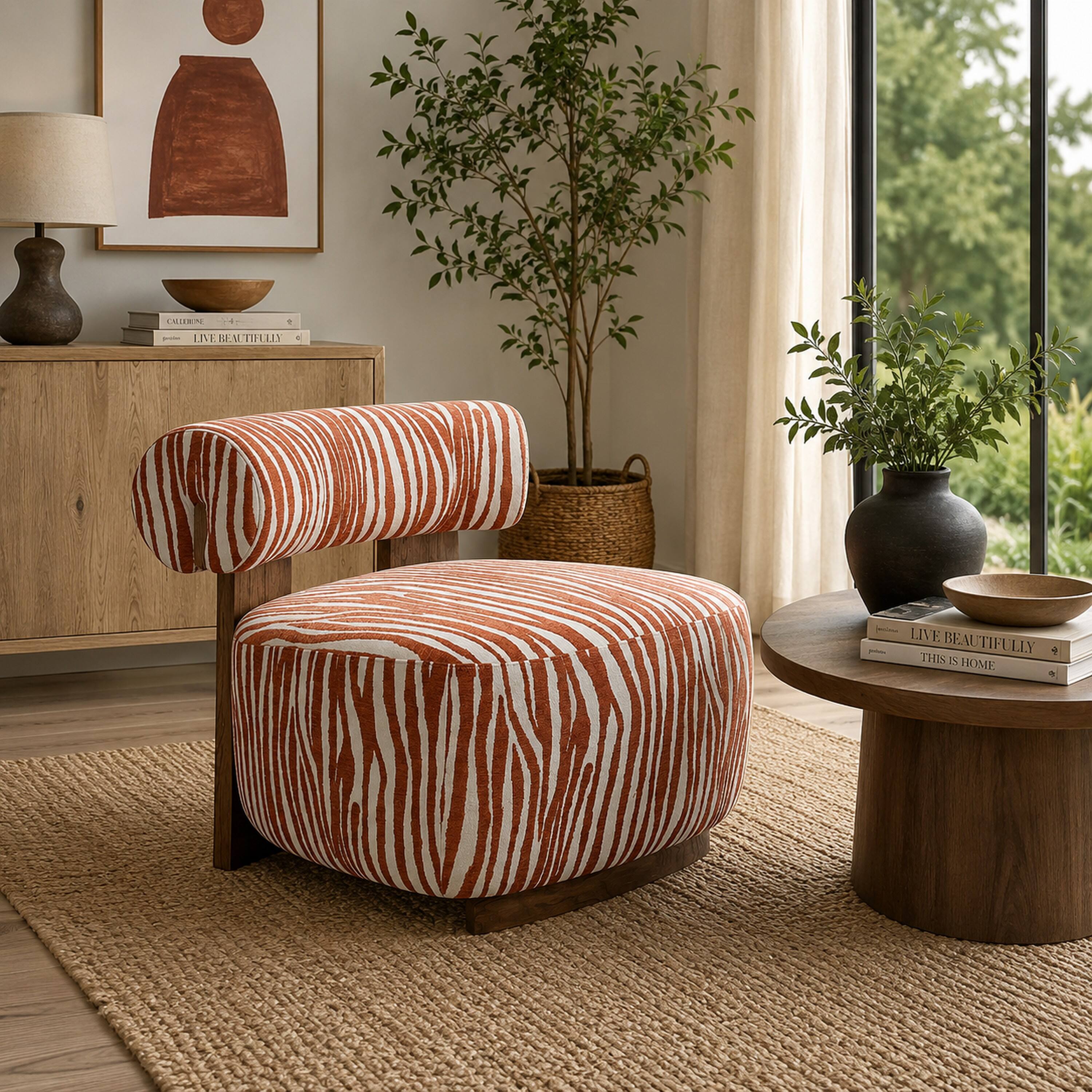 Manhattan Lane Niya Zebra Accent Chair, Cylindrical Backrest Rustic ...