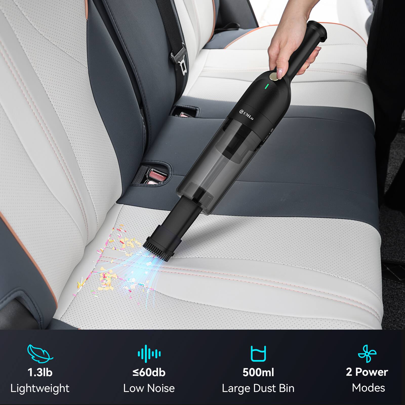 - 1.3lb Lightweight
- ≤60db Low Noise
- 500ml Large Dust Bin
- 2 Power Modes