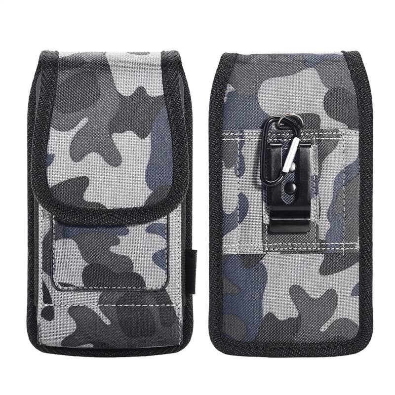Back. LUXMO - LUXMO Large Vertical Universal Nylon Phone Pouch with Dual Card Slots - Grey Camo - Gray.