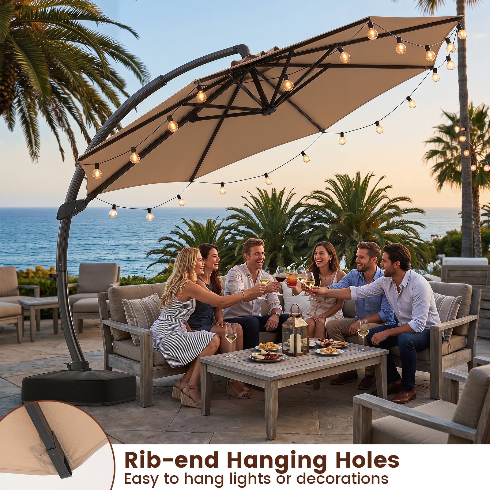 Rib-end Hanging Holes  
Easy to hang lights or decorations