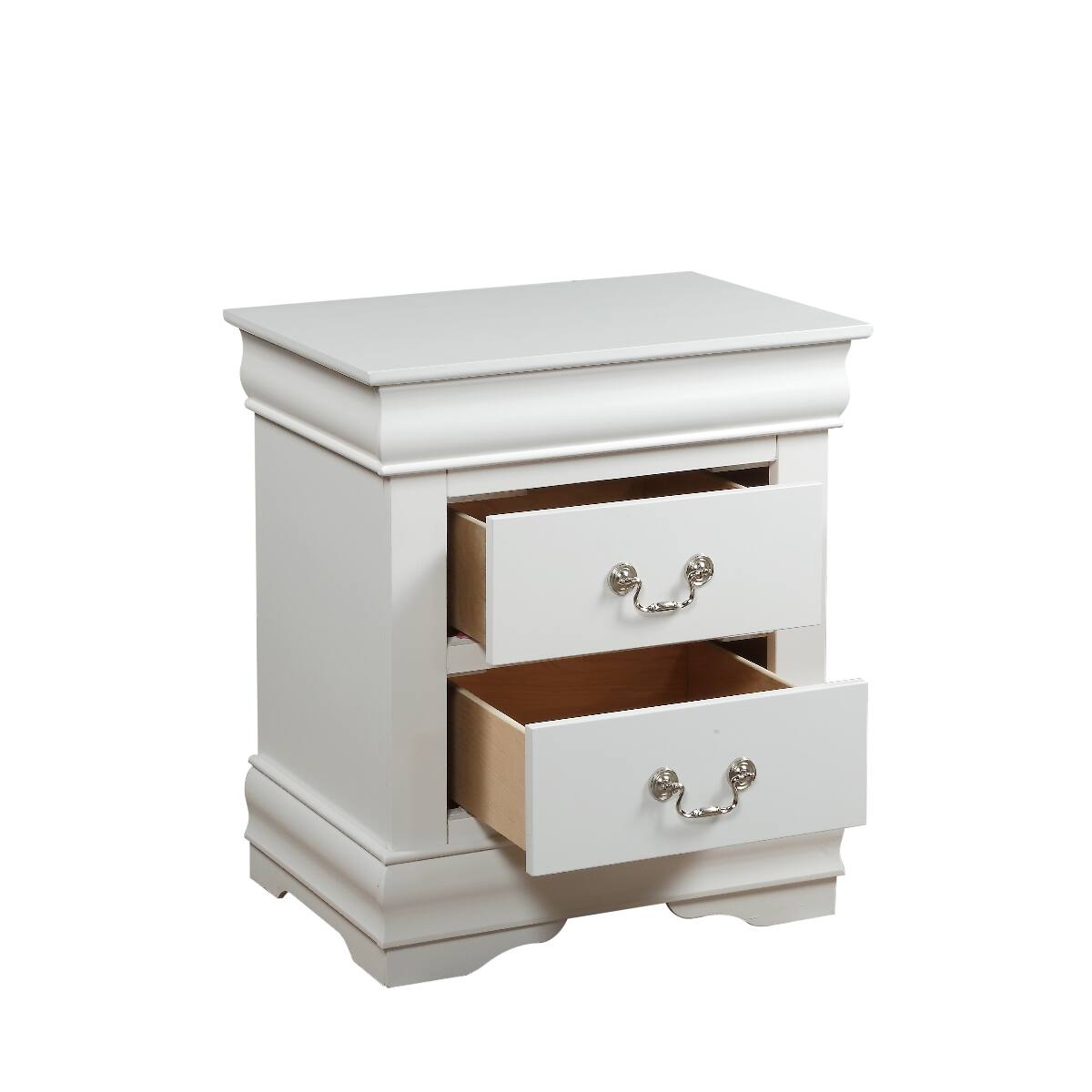 Alt View 3. Loheer - Loheer Modern White Nightstand with Two Drawers and Brushed Nickel Handles - White.