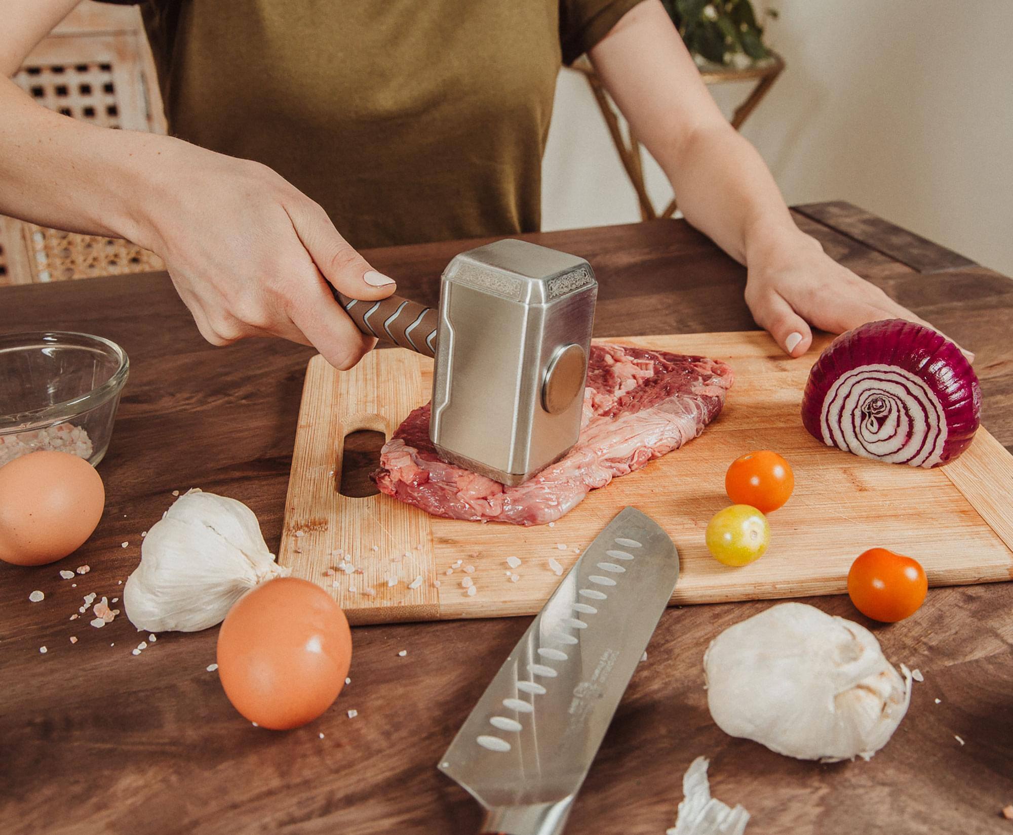Alt View 3. Ukonic - Marvel Mighty Thor Mjolnir Hammer Replica Stainless Steel Meat Tenderizer - Silver.