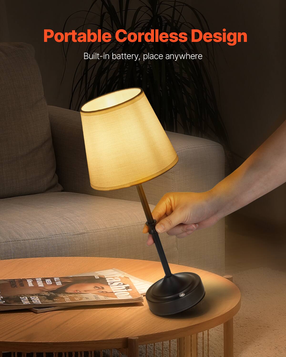 Portable Cordless Design  
Built-in battery, place anywhere