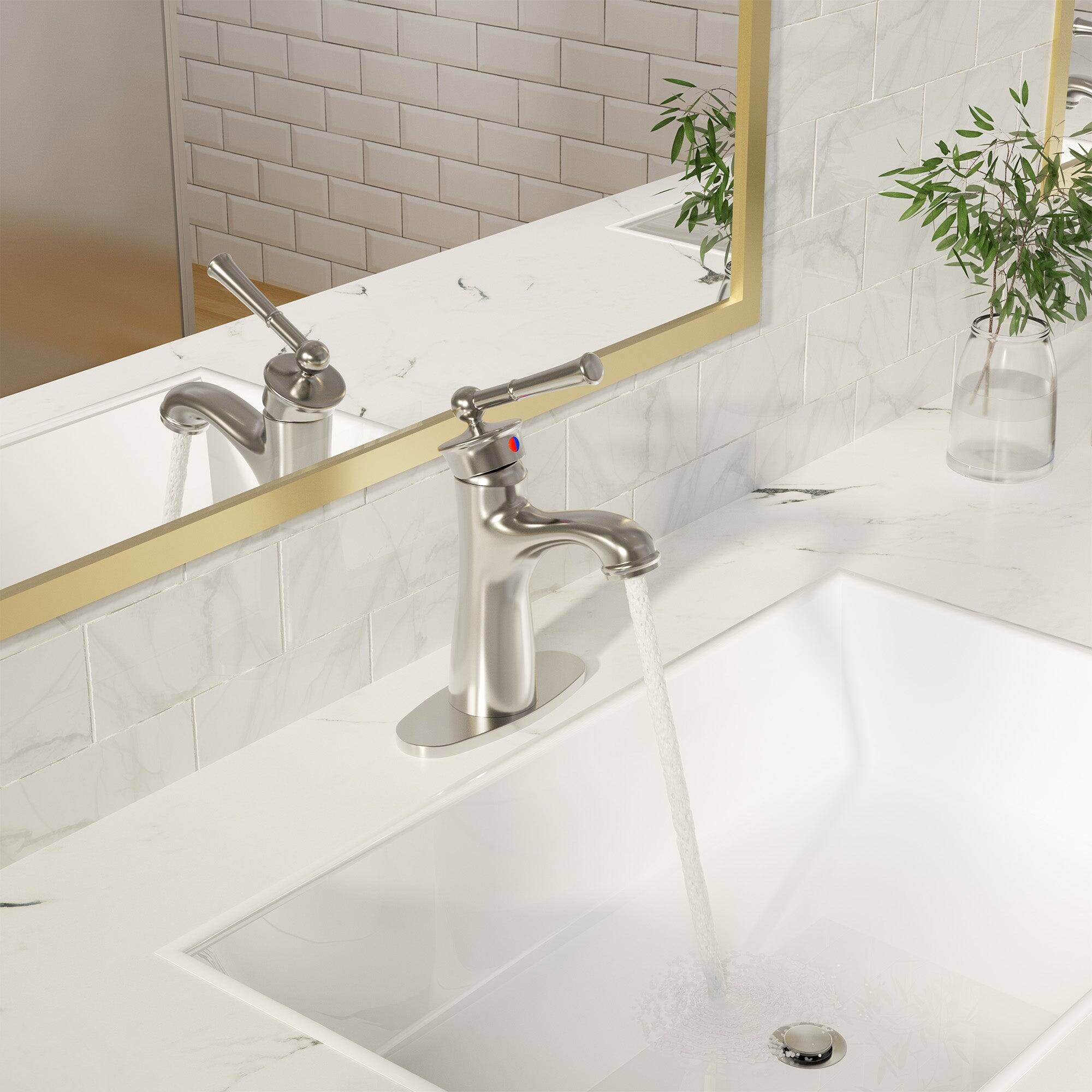 Alt View 4. Boyel Living - 1.2 GPM Single Handle Single Hole Bathroom Faucet with Deckplate Included and Drain Kit Included in Brushed Nickel - Brushed Nickel.