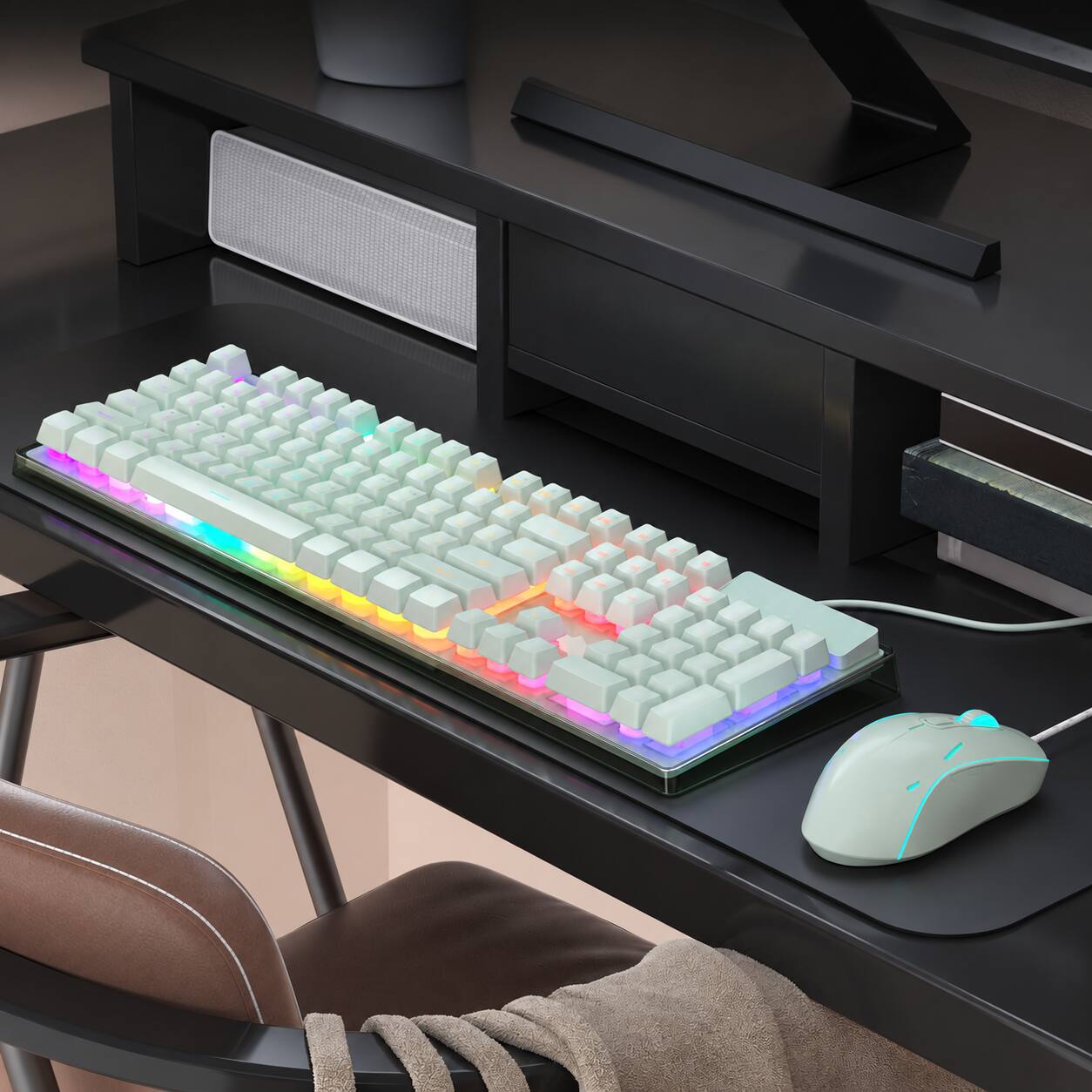 Alt View 3. Core Tech - 104-Key Wired Membrane Gaming Keyboard and Optical Mouse Combo with RGB Lighting - Green.
