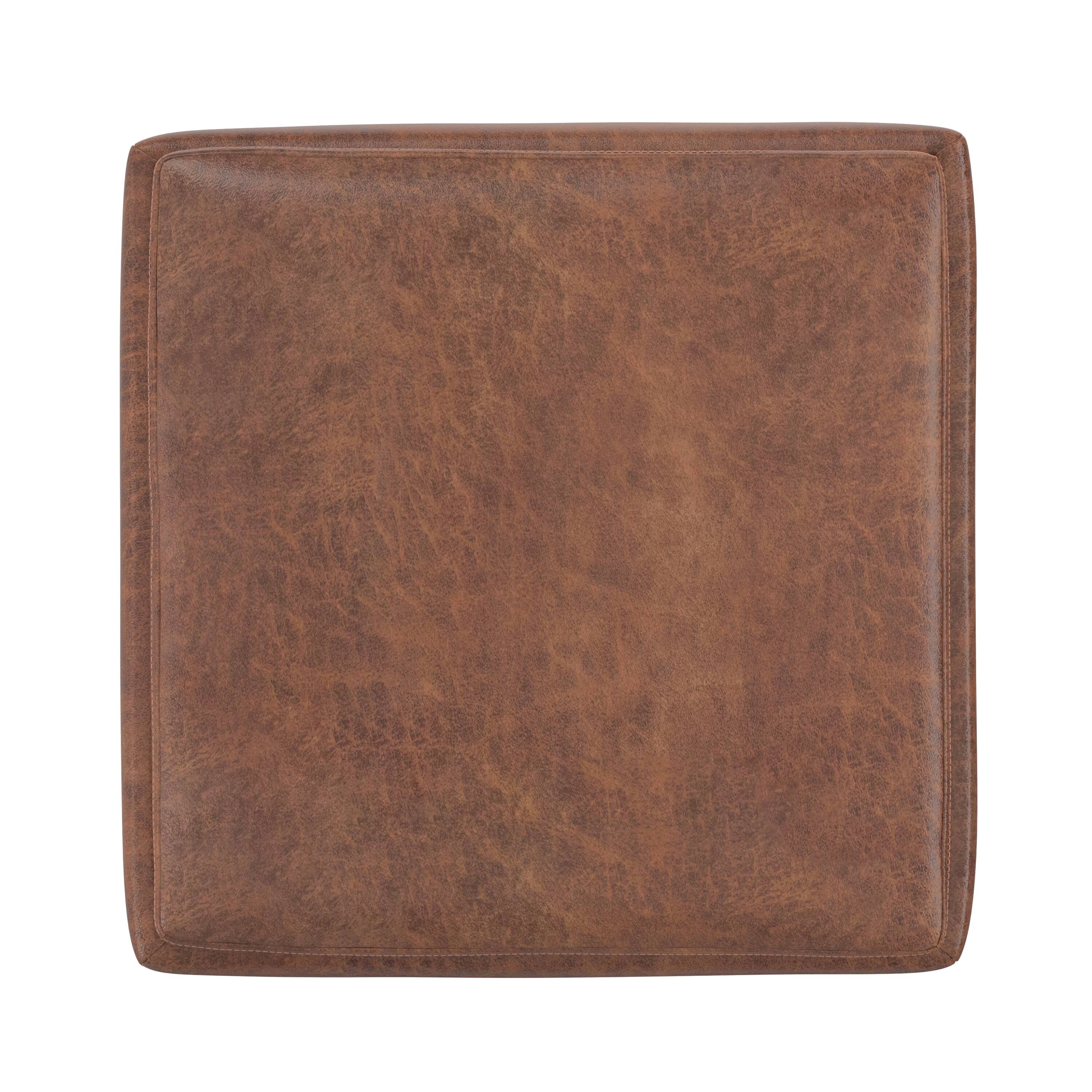Alt View 1. Simpli Home - Natasha 18 inch Square Mid Century Storage Ottoman with Tray in Distressed Saddle Brown  Vegan Faux Leather, Assembled - Distressed Saddle Brown.