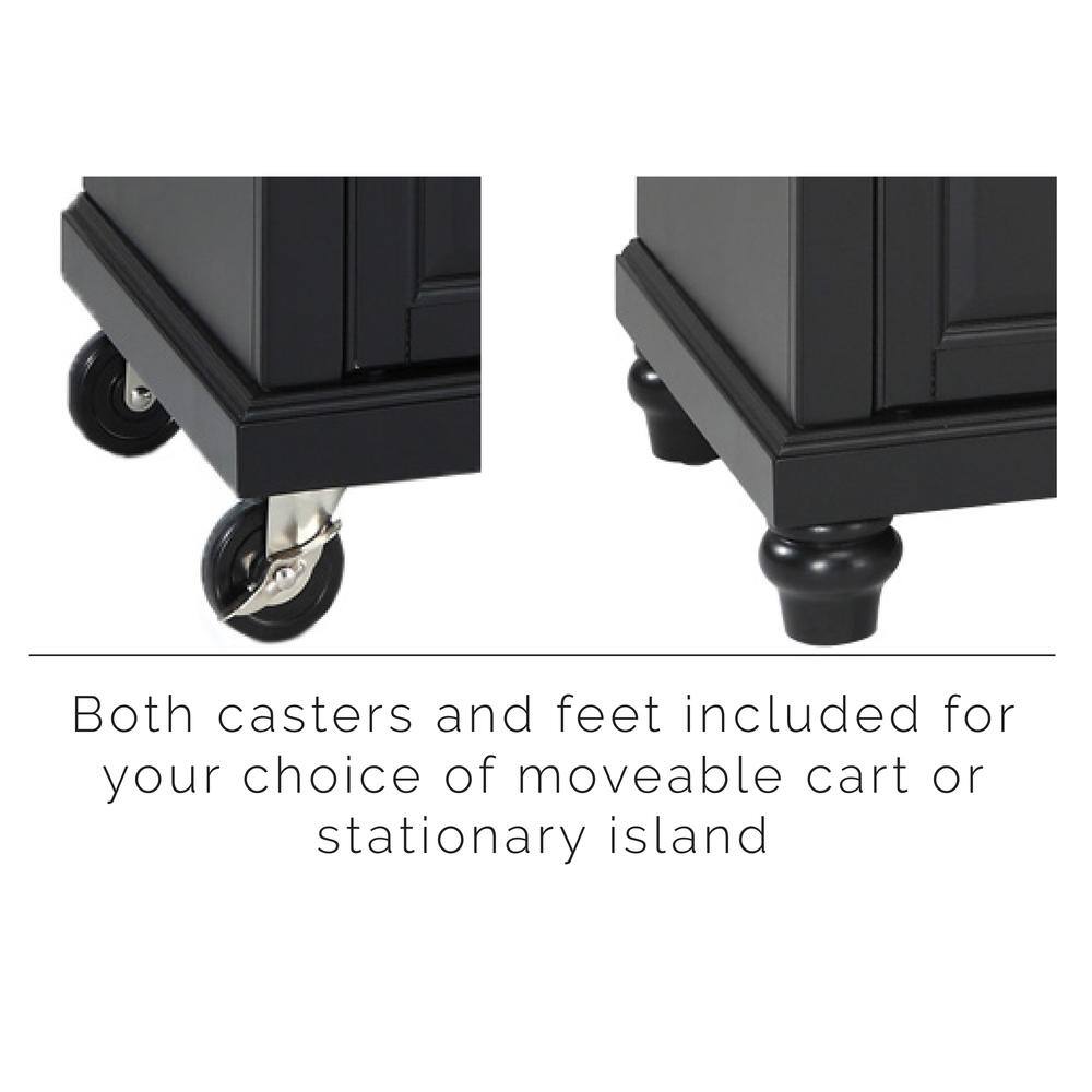 Both casters and feet included for your choice of moveable cart or stationary island