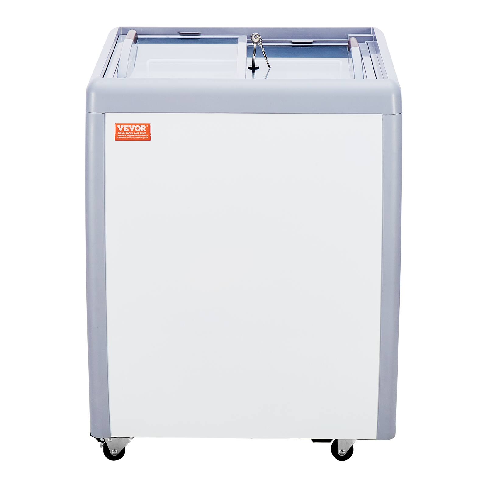 Alt View 5. VEVOR - Commercial Ice Cream Display Case, 5.6 Cu.ft Chest Freezer, Mobile Glass Top Deep Freezer, Gelato Dipping Cabinet - White.