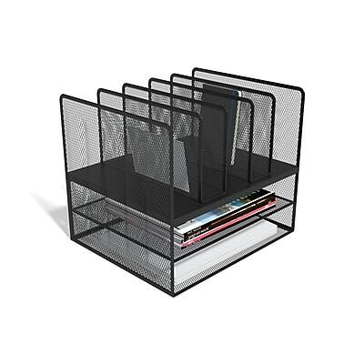 Alt View 1. TRU RED - 7-Compartment Metal Mesh File Organizer, Matte - Matte Black.