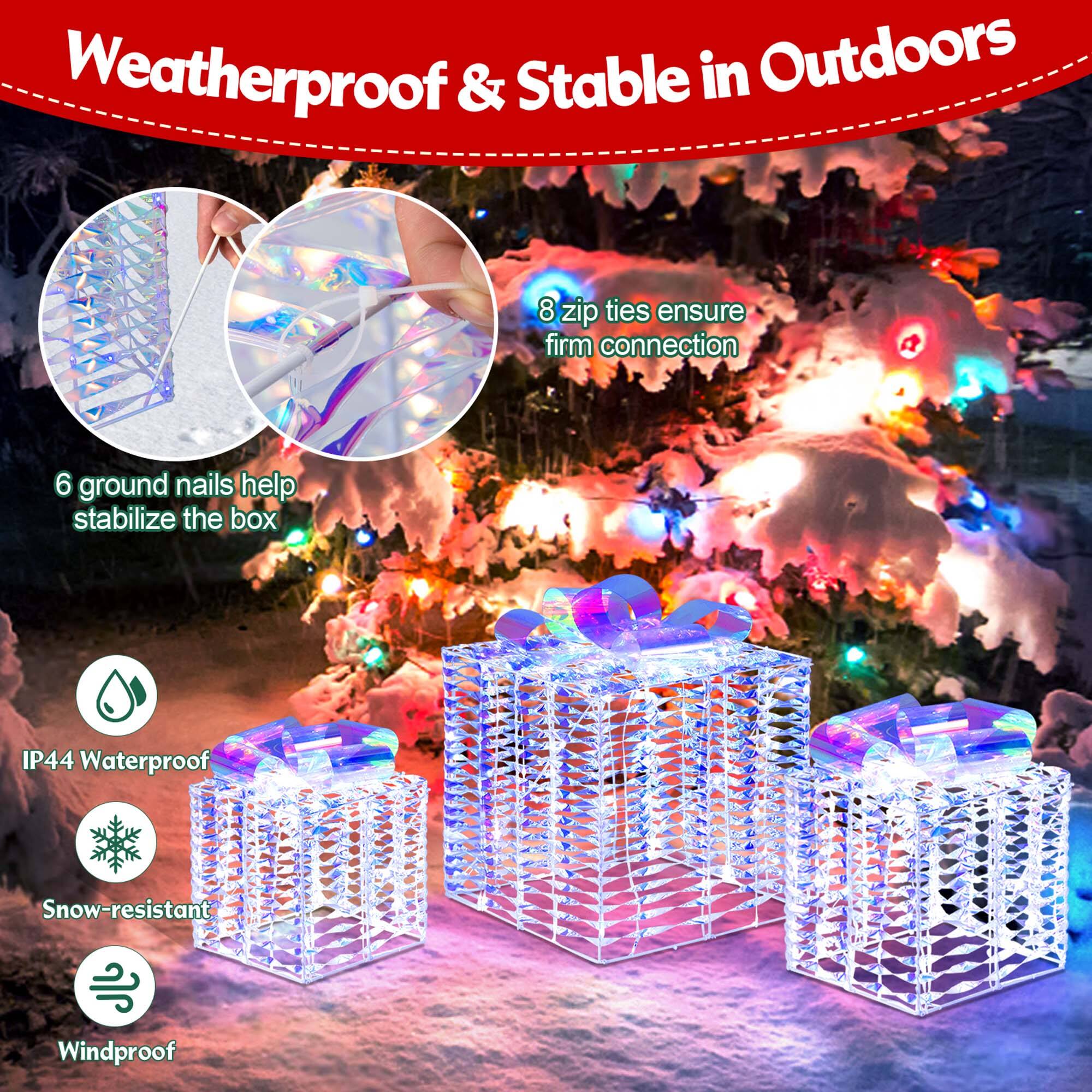 Weatherproof & Stable in Outdoors: 8 zip ties ensure firm connection, 6 ground nails help stabilize the box, IP44 Waterproof, Snow-resistant, Windproof.