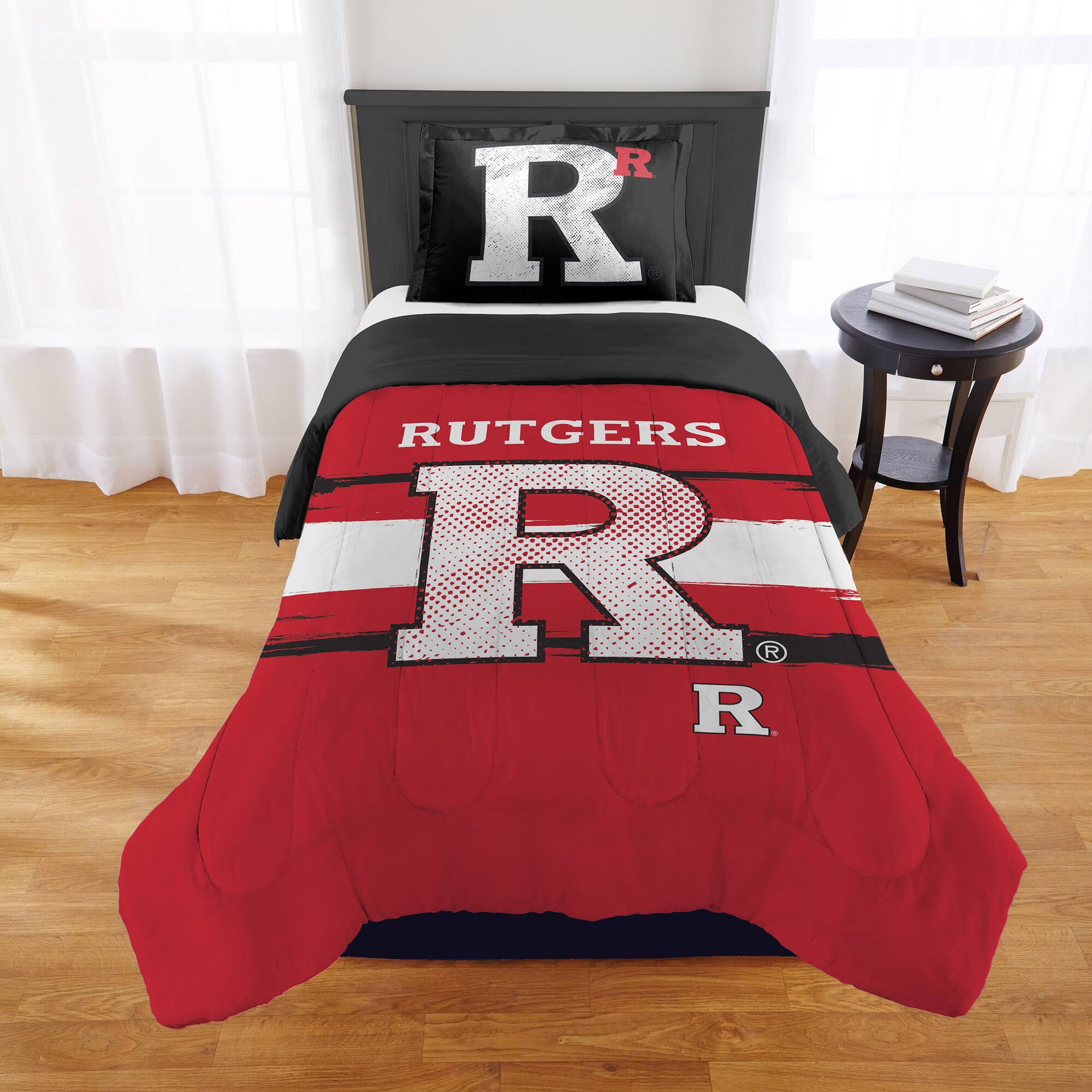 Front. Sweet Home Collection - NCAA Rutgers Scarlet Knights Comforter & Sham Set- Twin/Twin XL - Multicolored.