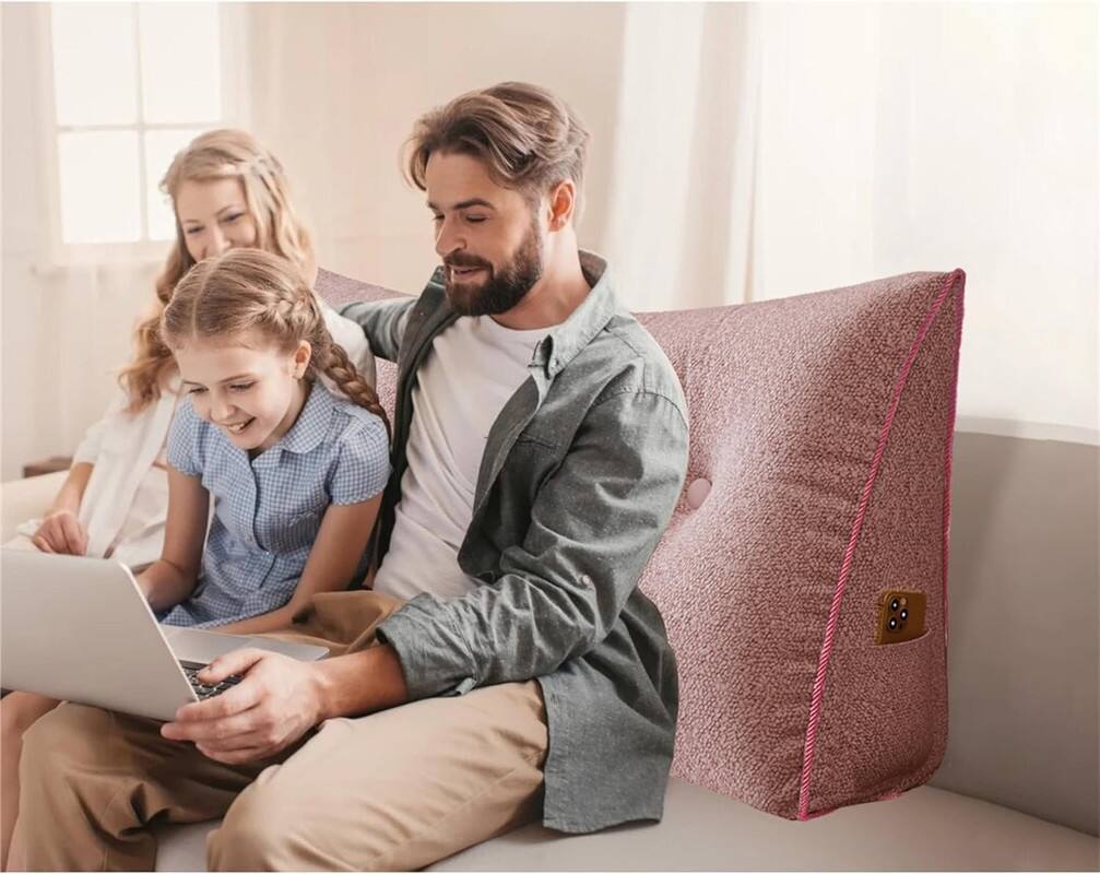 Back. wowmax - Twin Pink Plush Headboard Wedge - Soft Triangle Reading Pillow for Sitting Up in Bed Support - Pink.