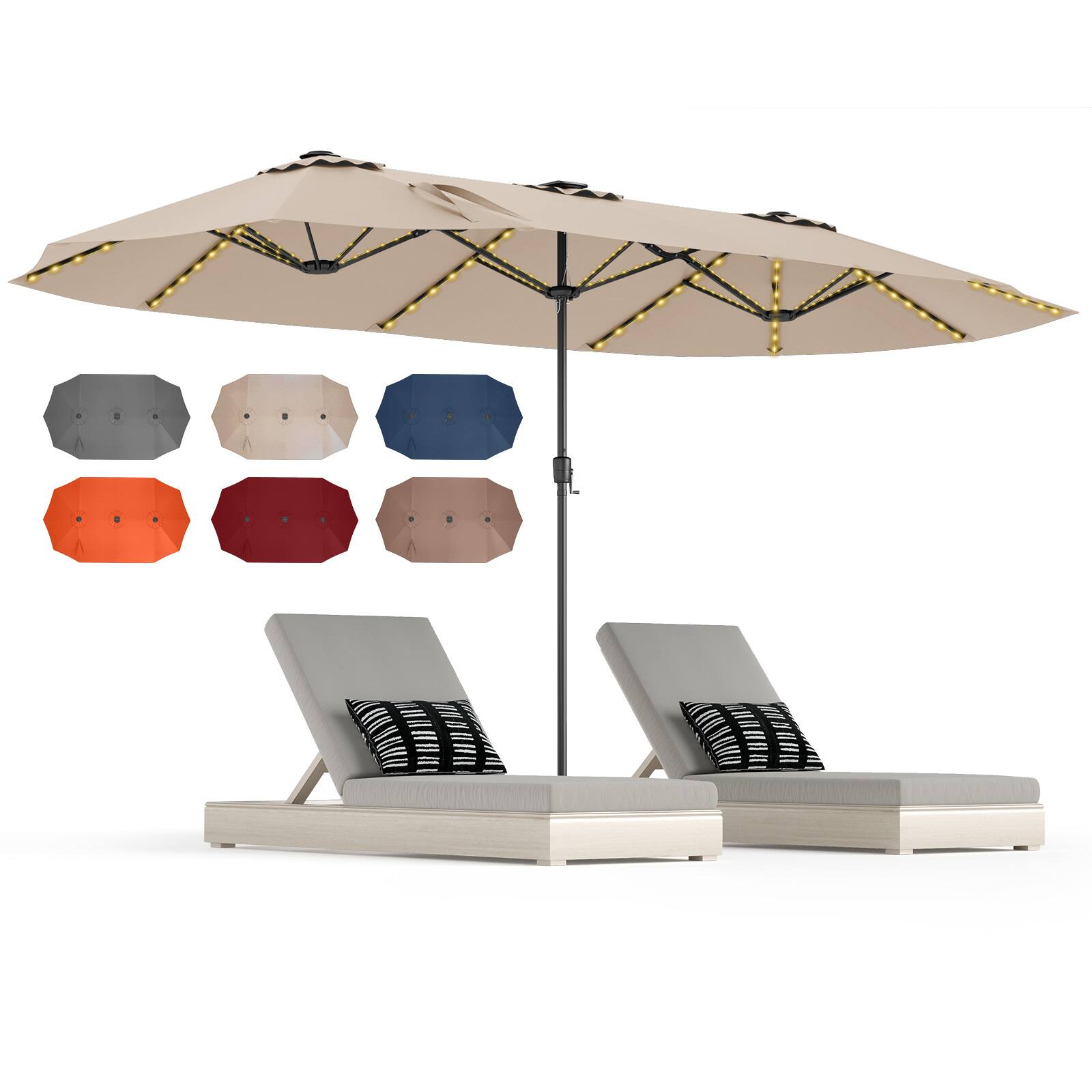 Gymax - 15.5 FT Double-sided Patio Umbrella w/ Solar Lights Outdoor Twin Size Umbrella - Beige price history on PriceWatchPro