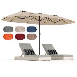Gymax - 15.5 FT Double-sided Patio Umbrella w/ Solar Lights Outdoor Twin Size Umbrella - Beige