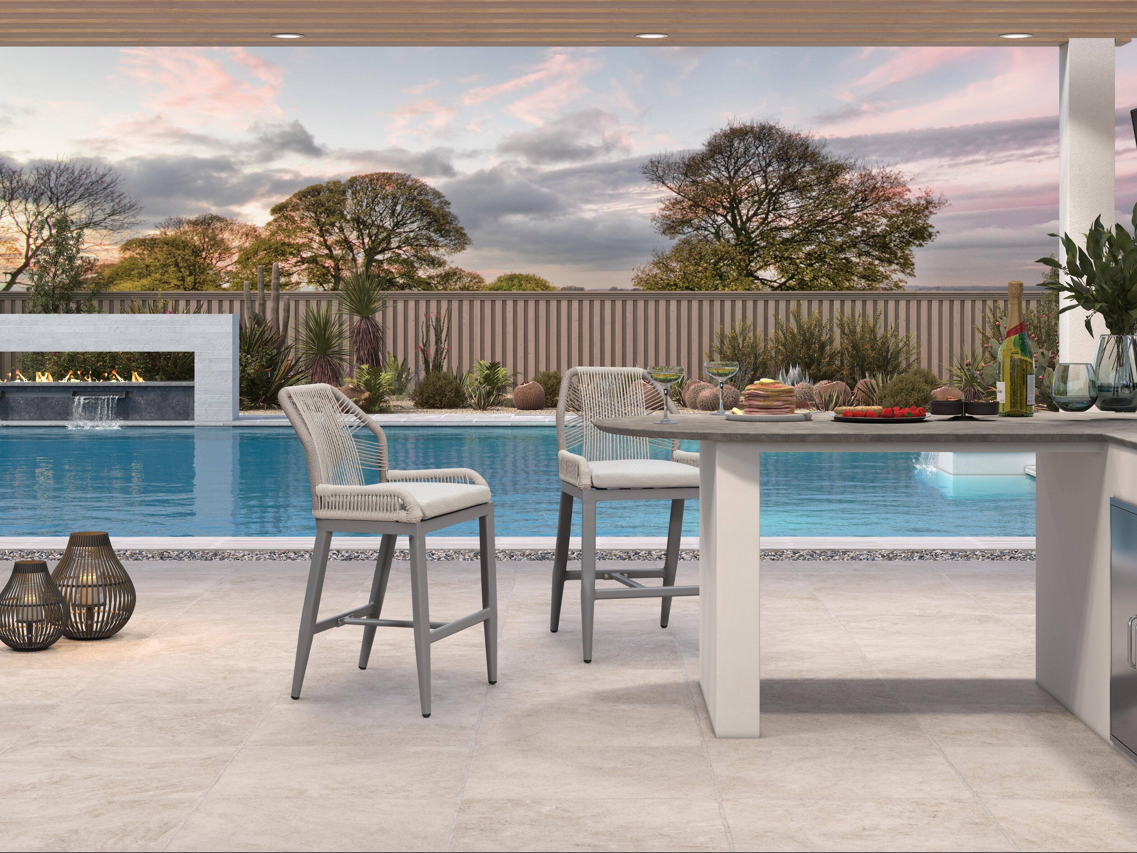 Alt View 1. PURPLE LEAF - Patio Outdoor Bar Stool Counter Height Set of 2 Rattan Chair with Back Modern Aluminum Woven Barstools for Garden Indoor - Light Grey-Counter Stool.