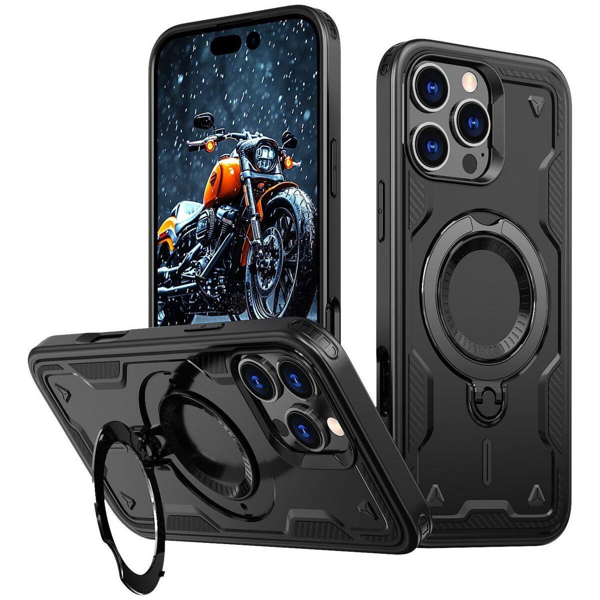 Entronix - Magnetic Case for iPhone 16 Pro Max - Rugged Armor with Gripstand - Black