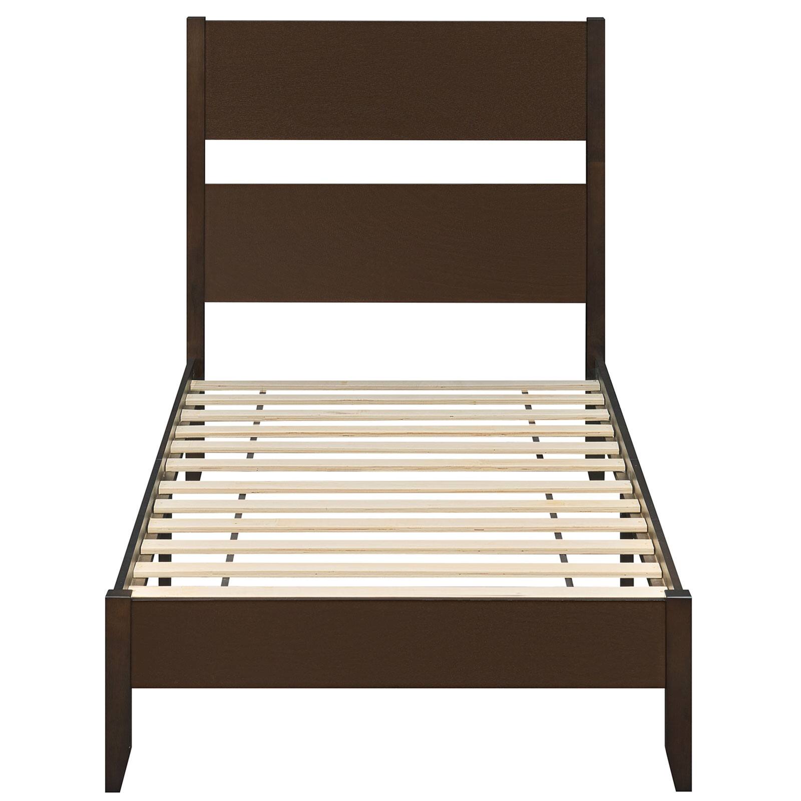 Alt View 1. Costway - Costway Twin Bed Frame with Headboard, Solid Wood Legs, 12 Slats, No Box Spring Needed - Dark Walnut.