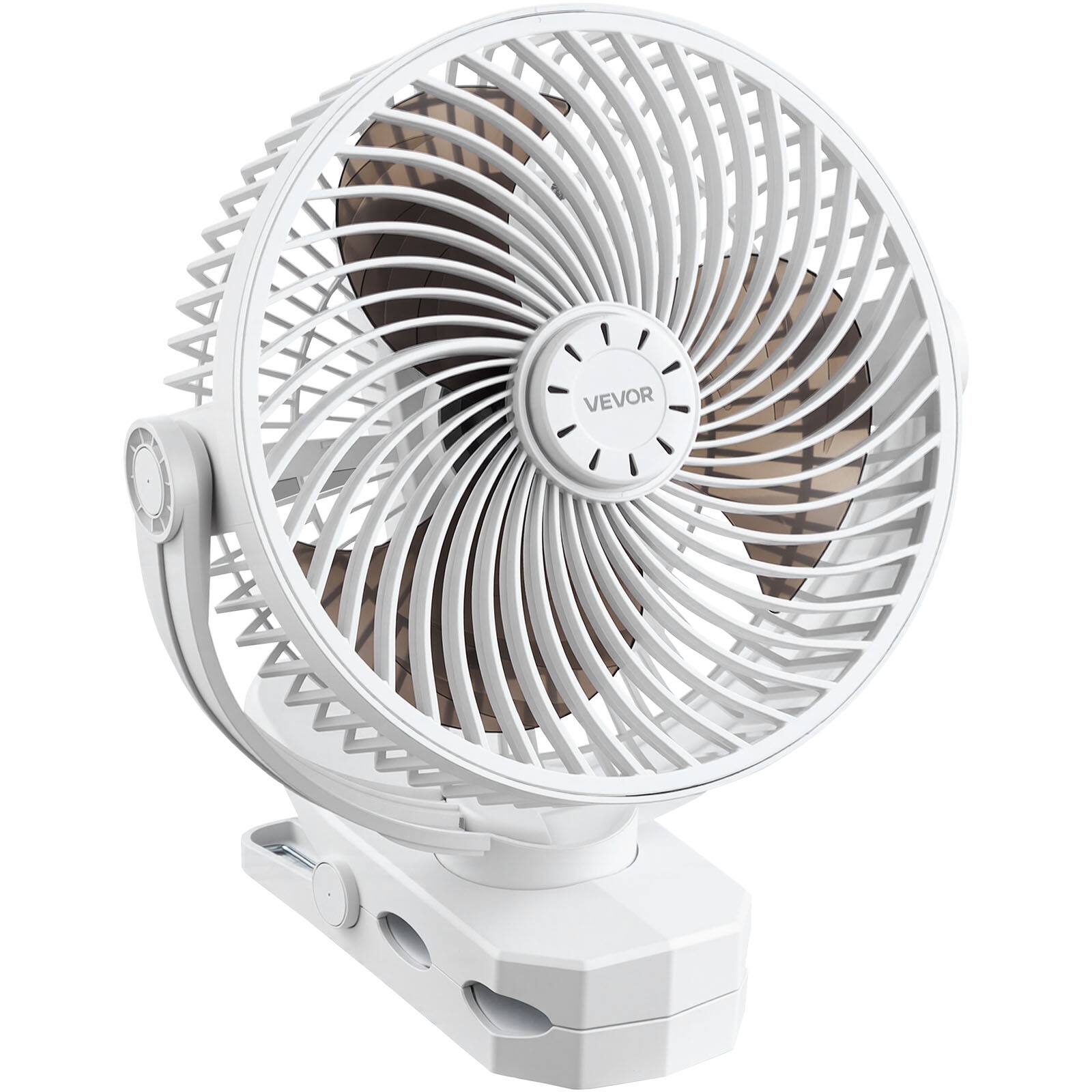 Alt View 5. VEVOR - Portable Clip Fan, Rechargeable Clip On Fan, USB Port with 3 Speeds & Circulation Mode, Strong Airflow Sturdy Clamp - White.