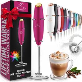 Zulay Kitchen - Powerful Milk Frother Handheld Foam Maker for Lattes by Milk Boss - Pink