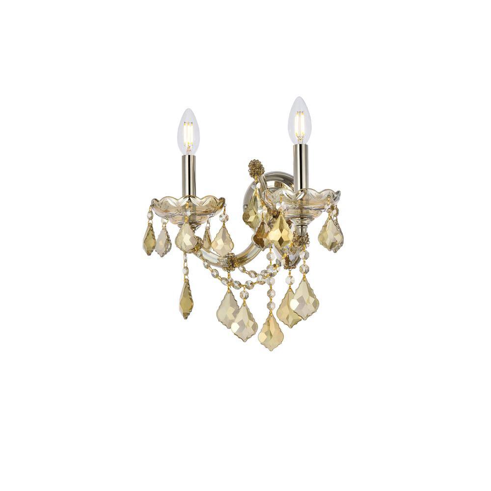 Alt View 3. Elegant Lighting - Maria Theresa 2 light Golden Teak Wall Sconce Golden Teak - Golden Teak.