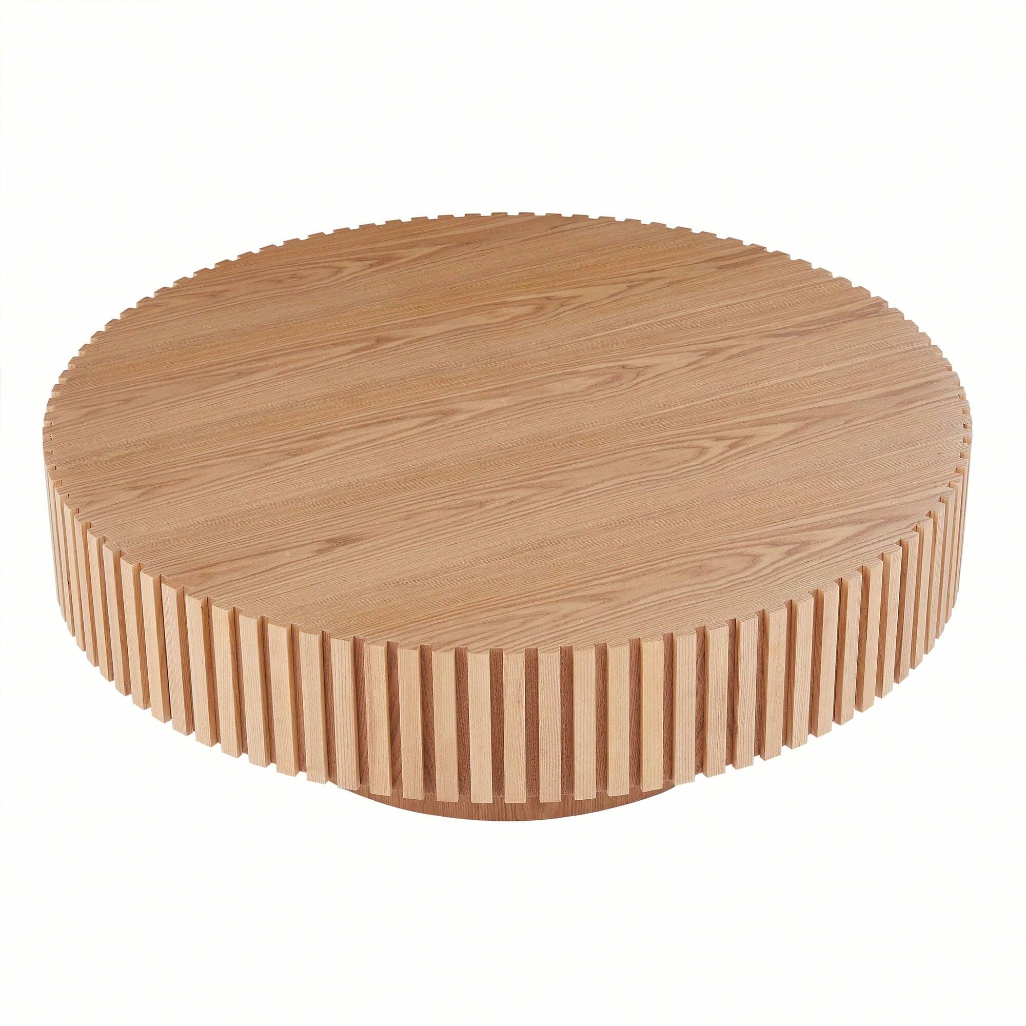 Alt View 2. Trinkets Crazed - 31.49" Round Coffee Table Wood, Circle Coffee Table,Drum Fluted Coffee Accent End Side Center Table - Natural.