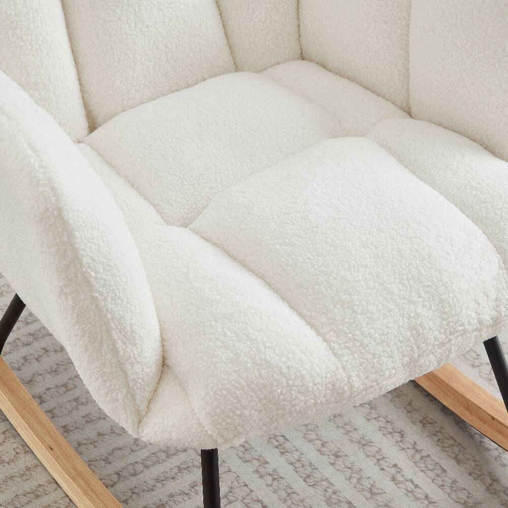 Alt View 2. Loheer - Loheer Ivory White Teddy Fabric Rocking Chair Tufted Upholstered Glider Chair with Metal Frame for Living Room Nursery - Ivory White.