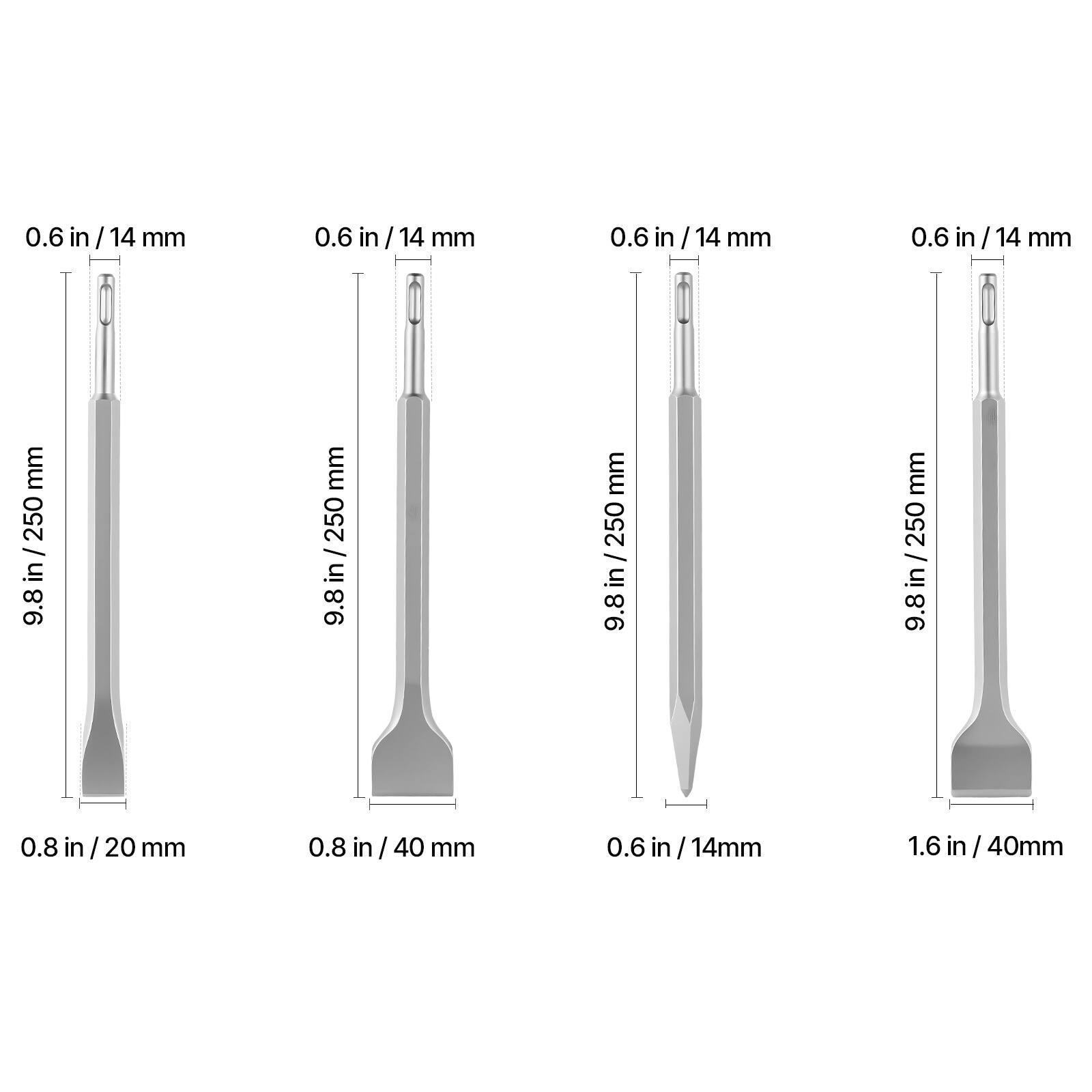 0.6 in / 14 mm  
9.8 in / 250 mm  
0.8 in / 20 mm  
0.6 in / 14 mm  
9.8 in / 250 mm  
0.8 in / 40 mm  
0.6 in / 14 mm  
1.6 in / 40 mm