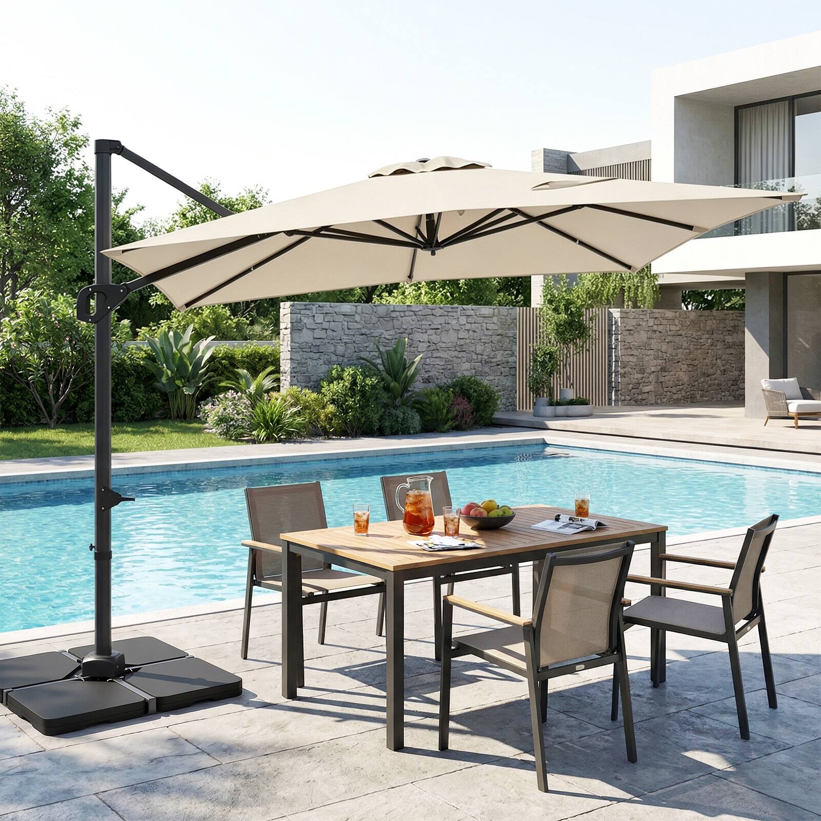 Alt View 3. Costway - Costway Cantilever Umbrella with 220 LBS Base, Offset Hanging Umbrella with 360° Rotation - Beige.