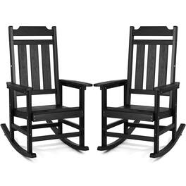 VEVOR - 2 Pcs Porch Rocker, HIPS Outdoor Rocking Chair, High Back Patio Rocking Chair with Smooth Armrests - Black