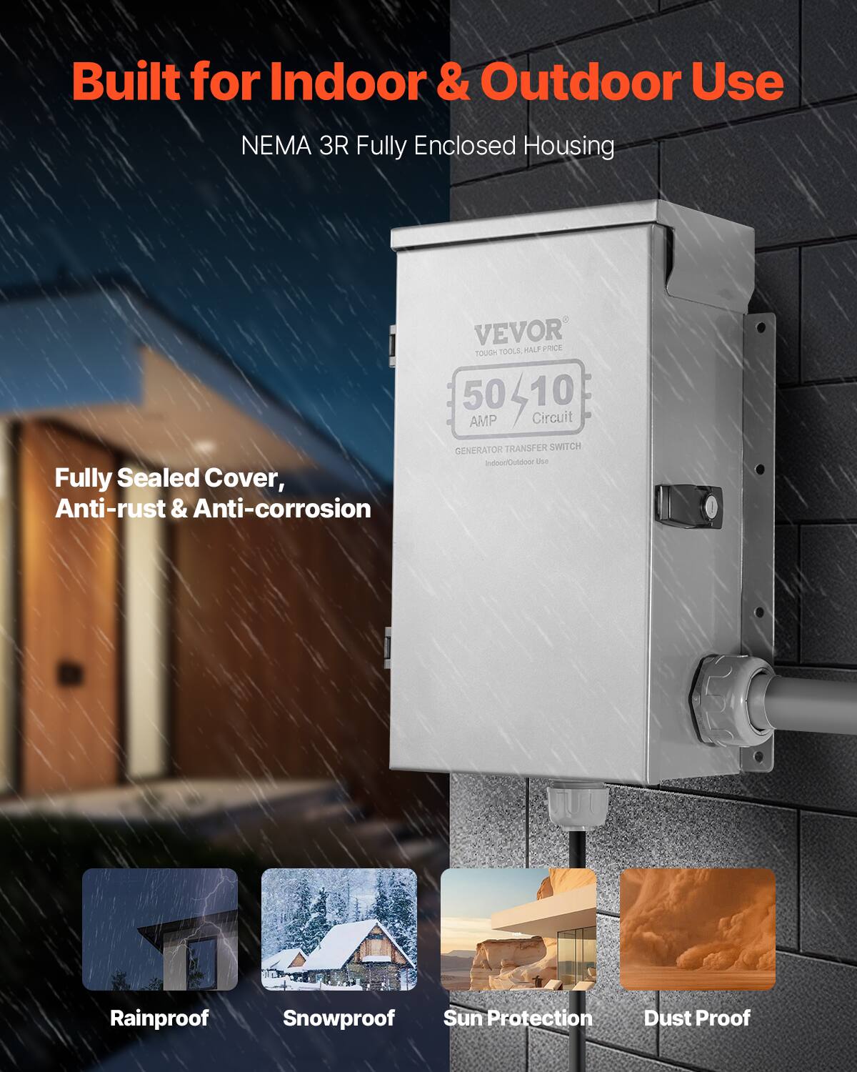 VEVOR Manual Transfer Switch, 50 Amp 10 Circuit, Prewired Generator ...