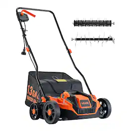VEVOR - 2-in-1 Electric Dethatcher and Scarifier, 13-Inch 13 Amp, Corded Lawn Dethatcher with 13-Gallon Thatch Collection Bag - Black;Orange