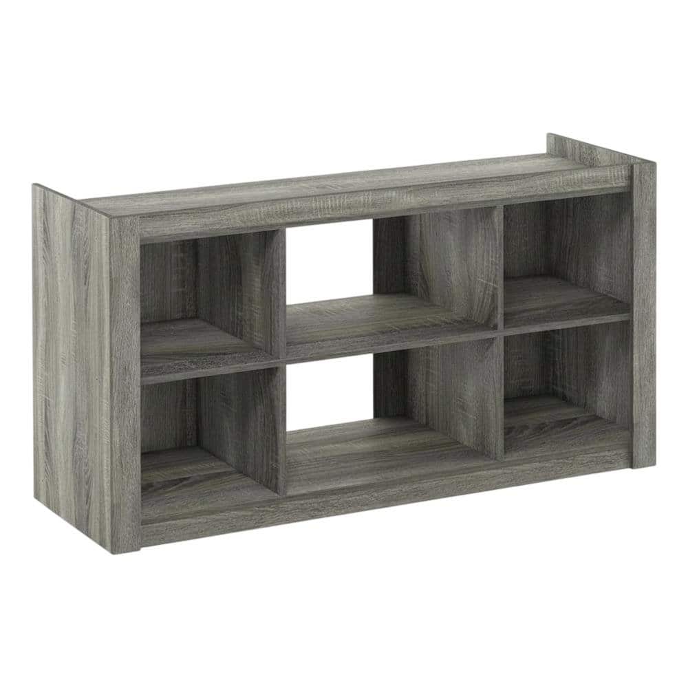 FurniFact - Wooden TV stand, open shelves, storage compartments, French Oak Grey finish - Gray