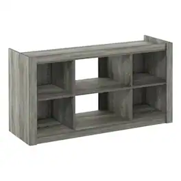 FurniFact - Wooden TV stand, open shelves, storage compartments, French Oak Grey finish - Gray