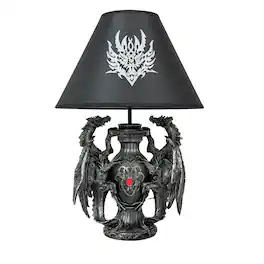 Zeckos - Gothic Guardians of Light Medieval Dragons Table Lamp - Black