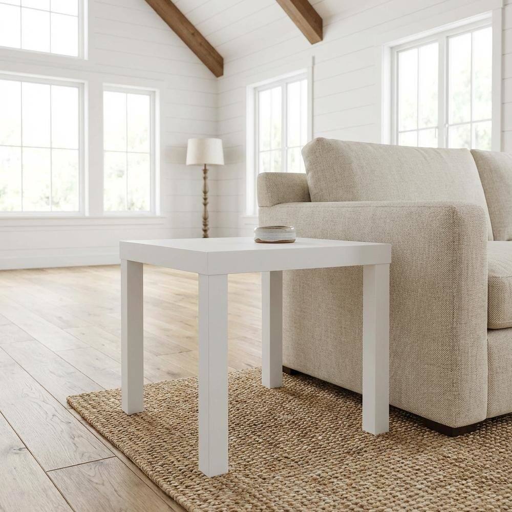Angle. FurniFact - White Square Coffee Table with Minimalist Design and Sturdy Construction - White.