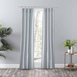 Ellis Curtain - Plaza Classic Ticking Stripe Printed on Natural Ground 3" Rod Pocket Tailored Panel Pair 56" x 84" - Blue