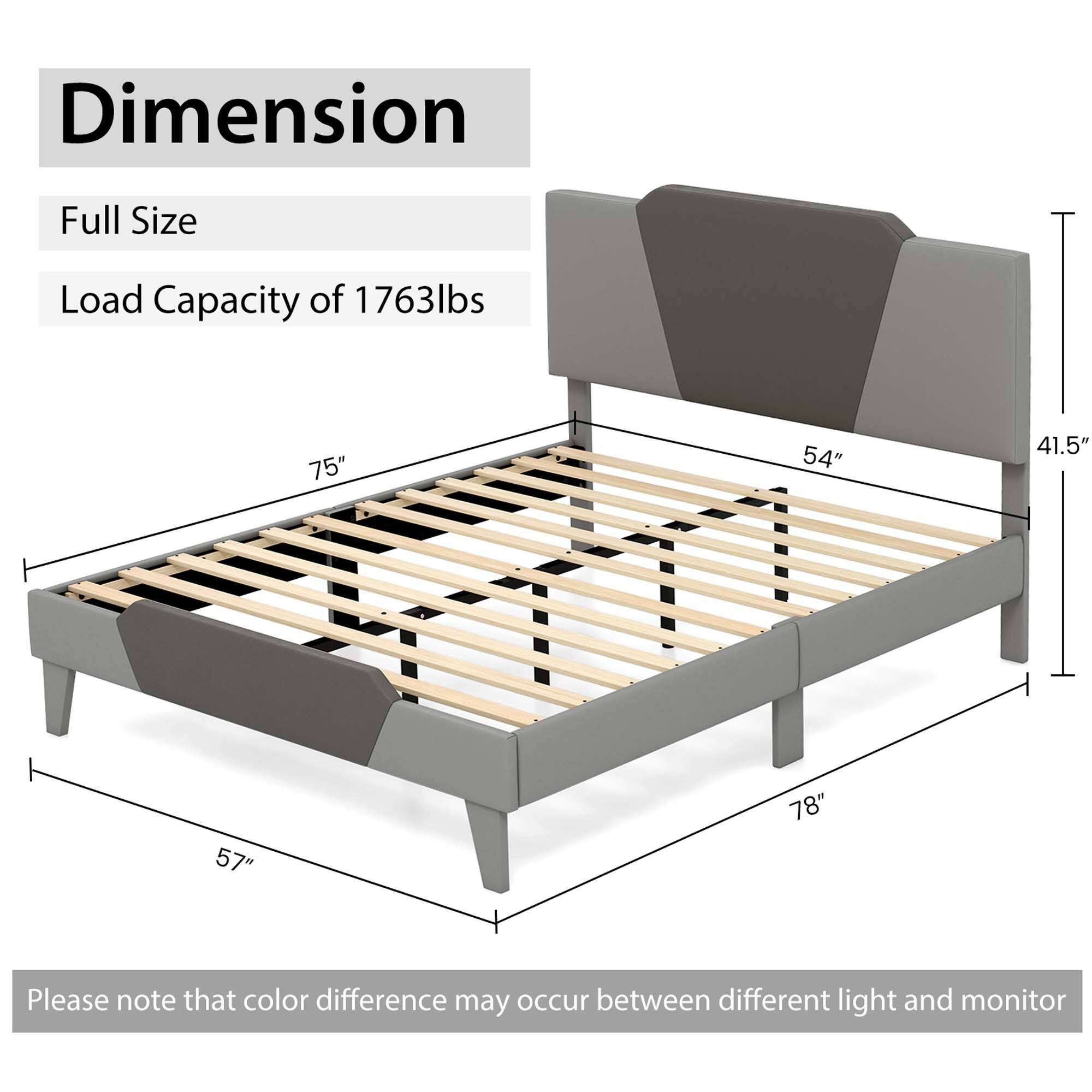 Dimension  
Full Size  
Load Capacity of 1763lbs  

75"  
54"  
41.5"  
57"  
78"  

Please note that color difference may occur between different light and monitor.