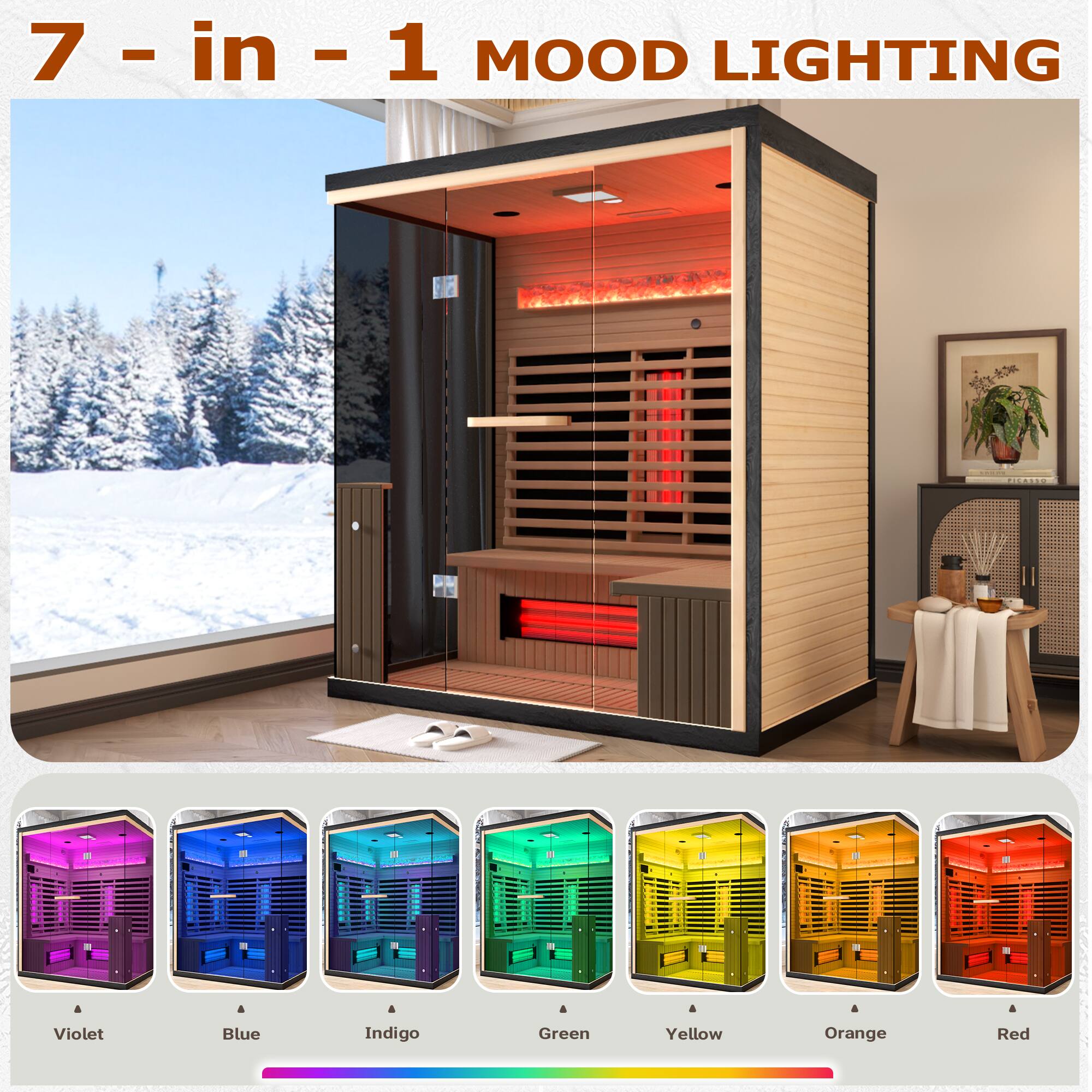 7 - in - 1 MOOD LIGHTING

Violet Blue Indigo Green Yellow Orange Red