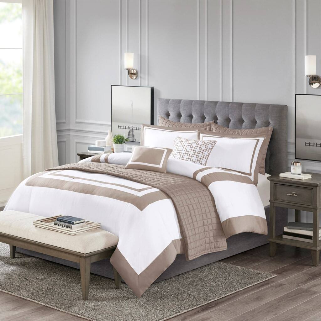 Alt View 1. Gracie Mills - Gracie Mills Isiah 8-Piece Soft Brushed Microfiber Comforter and Quilt Set - Taupe.