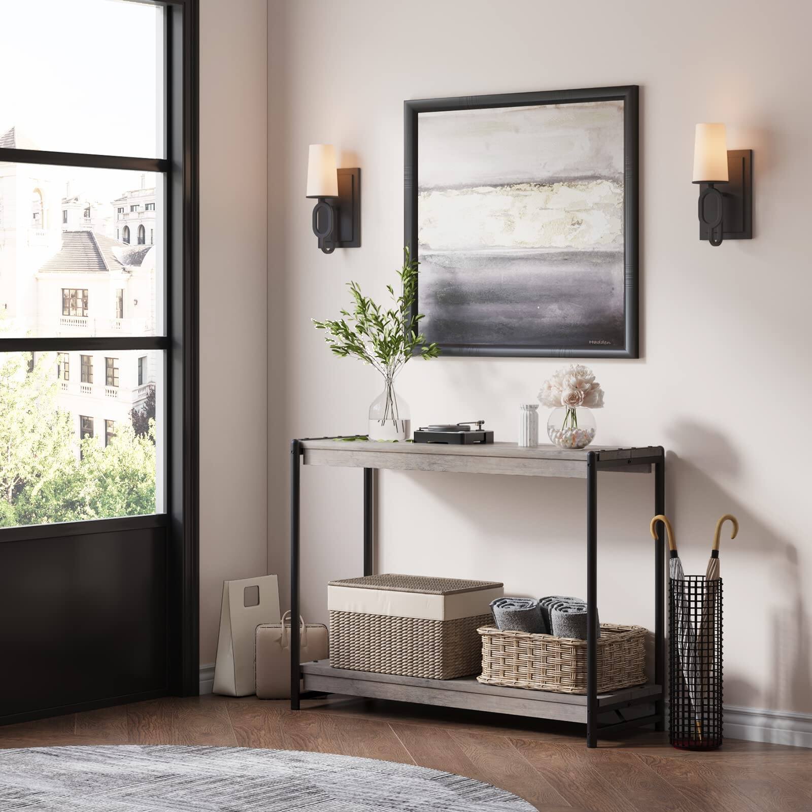 Alt View 2. Jojoka - 40" Console Table, 2-Tier Farmhouse Narrow Entryway Table , Long Sofa Table - Grey.