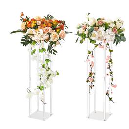 VEVOR - 2PCS 31.5inch High Wedding Flower Stand, With Acrylic Laminate,Acrylic Vase Column Geometric Centerpiece Stands - Gold