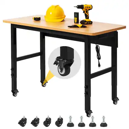 Front. Steelite - 48"x24" Garage Workbench with Lockable Wheels & Power Outlet, Hardwood Top, Adjustable Height, 2000 LBS Load Capacity.