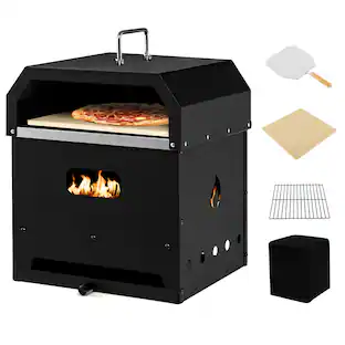 Front. Costway - 4-in-1 Multipurpose Outdoor Pizza Oven Wood Fired 2-Layer Detachable Oven - Black.