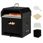 Front. Costway - 4-in-1 Multipurpose Outdoor Pizza Oven Wood Fired 2-Layer Detachable Oven - Black.
