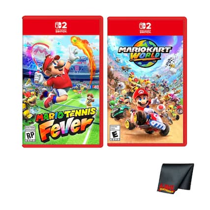 D2 NINTENDO SWITCH. 3 MARIO TENNIS FEVER 40 MARIOKART WORLD 0 RP ESRB ~ ESRB = KAVE ELECTRONICS - E (Everyone)