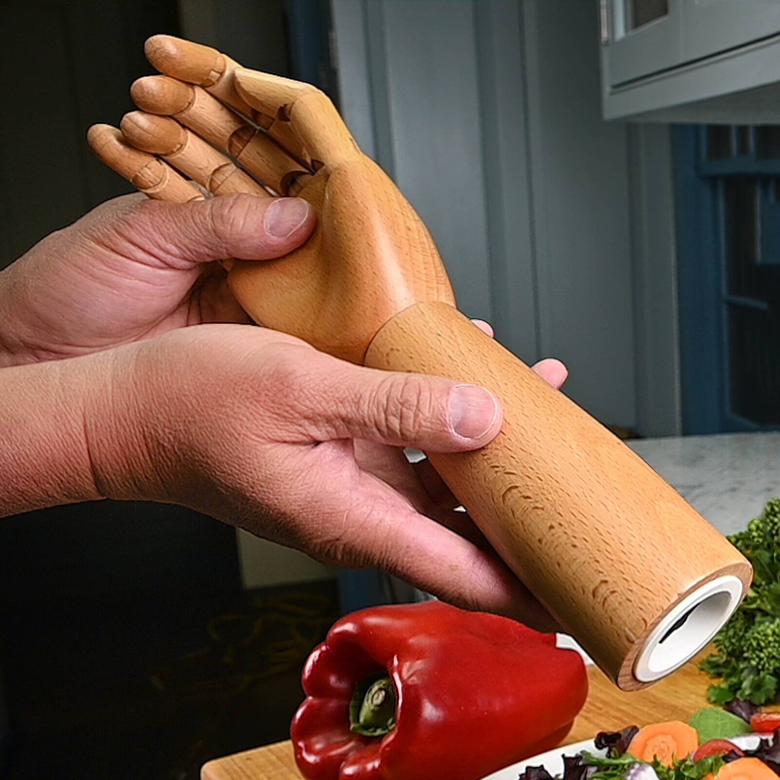 Alt View 4. MOBI - Handy Hand Shaped Salt and Pepper Mill, Left Hand - Brown.