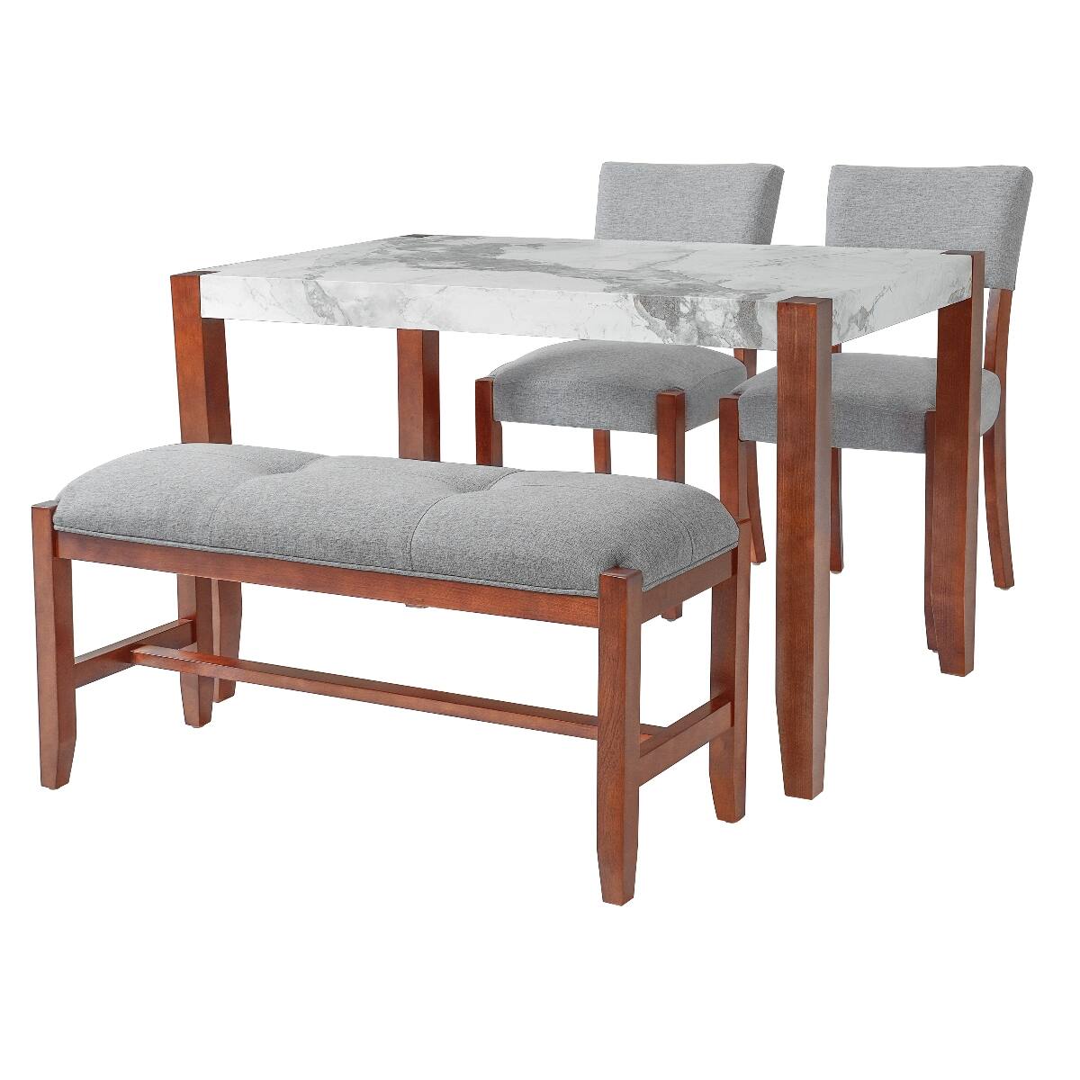 Left. Loheer - Loheer 4 Piece Dining Set, Faux Marble Tabletop, Gray Dining Room Set with Bench and Two Chairs - Gray.