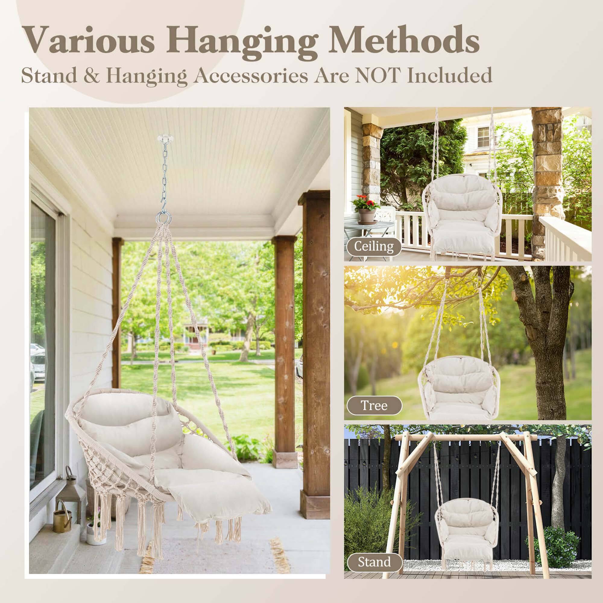 Various Hanging Methods  
Stand & Hanging Accessories Are NOT Included  

Ceiling  
Tree  
Stand