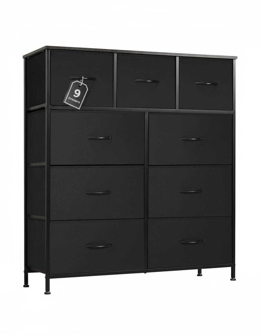Front. AOITUN - Dresser Bedroom 9 Storage Drawers Tall for College Dorm - Organize with Ease - Black.